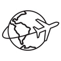 Icon: Plane flying around globe